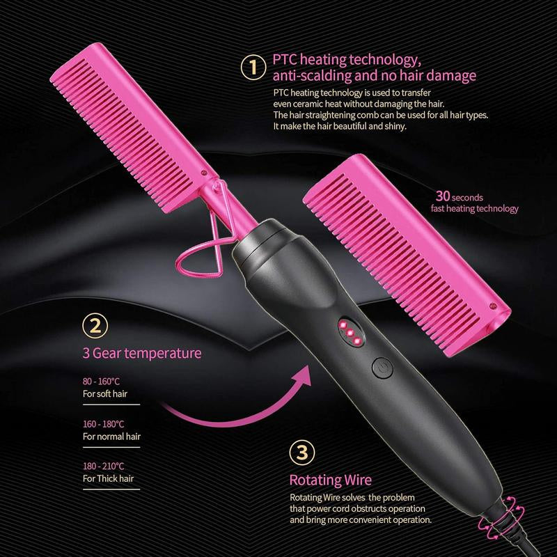 GlamPress™ 3-in-1 Ceramic Hot Comb – Fast, Smooth, Versatile Styling