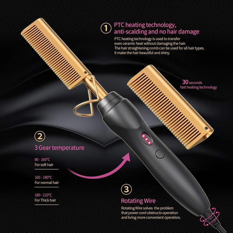 GlamPress™ 3-in-1 Ceramic Hot Comb – Fast, Smooth, Versatile Styling